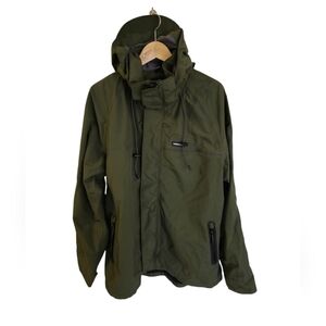 Lands' End Men's Green Full Zip Nylon Hooded Anorak Long Jacket Size Medium